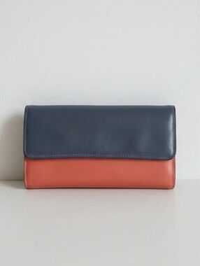 Mywalit | Large Leather Trifold Wallet  | Gray‎ Orange Red | 12 Card Slots 👛